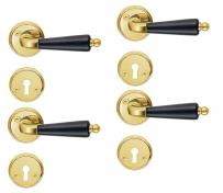 Beslagsboden indend�rs d�rgreb inkl n�gleskilt - Poleret messing/sort - S�t � 4 stk