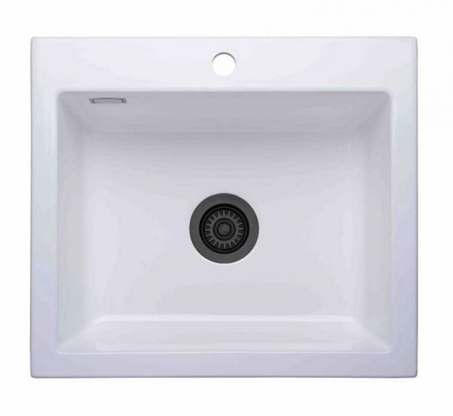 Lavabo Mera 57 porcelænskøkkenvask - Mat hvid/sort afløb Lavabo Mera 57 porcelænskøkkenvask - Mat hvid/sort afløb