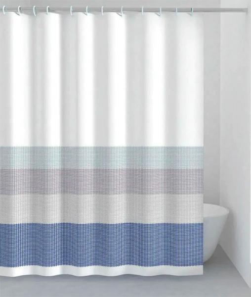 Hefe badeforh&aelig;ng bl&aring;t/hvidt 120 x 200 cm