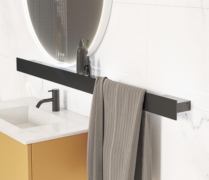 Dansani Illumi hylde 80 cm m/elstik, USB stik, tr&aring;dl&oslash;s lysstyring - Mat sort