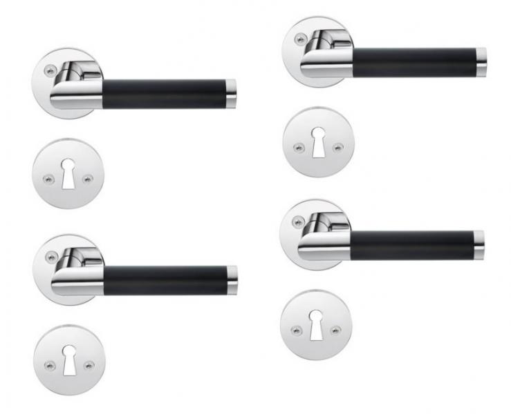 Beslagsboden indendørs dørgreb inkl nøgleskilt - Krom/sort - Sæt á 4 stk Beslagsboden indendørs dørgreb inkl nøgleskilt - Krom/sort - Sæt á 4 stk