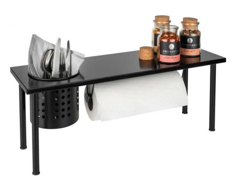 Wenko k&oslash;kkenorganiser m/hylde og k&oslash;kkenrulleholder - Mat sort