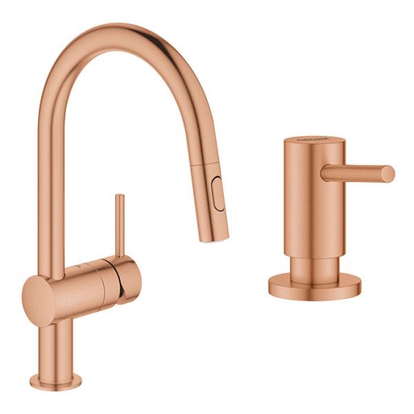 Grohe Minta New køkkenarmatur m/udtræk og sæbedispenser - Børstet warm sunset Grohe Minta New køkkenarmatur m/udtræk og sæbedispenser - Børstet warm sunset
