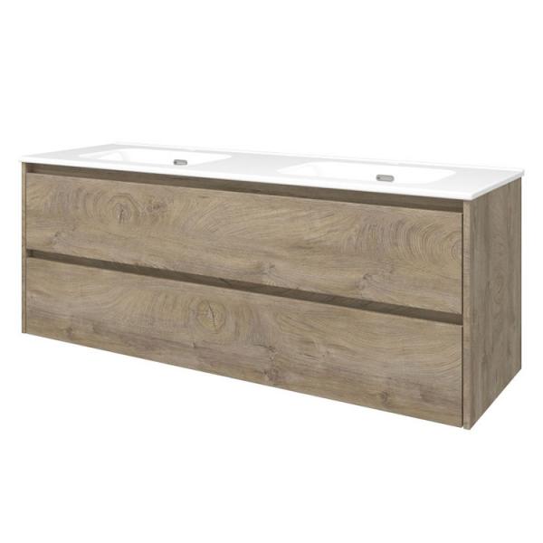 Sanibell Proline 140 m&oslash;bels&aelig;t m/2 skuffer og dobbeltvask - R&aring; eg