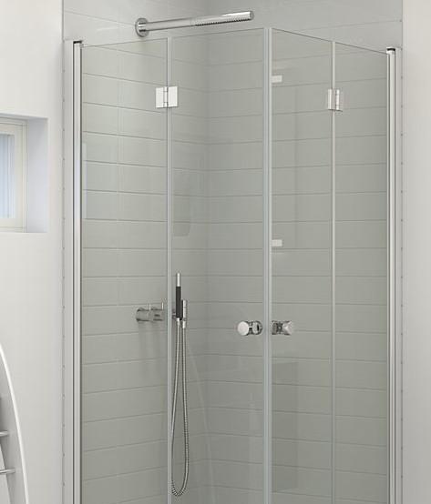 Dansani Match B+B bruseniche m/folded&oslash;re - 80x80 cm - Klar glas/mat krom