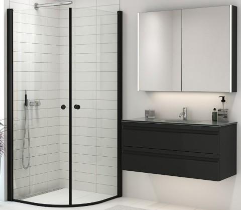 Dansani Match E+E brusehjørne - 90x90 cm - Klart glas/mat sort Dansani Match E+E brusehjørne - 90x90 cm - Klart glas/mat sort