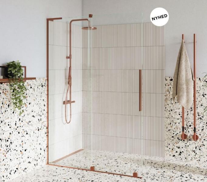 Str&oslash;mberg Faro 12 walk-in brusev&aelig;g m/skyded&oslash;r 800mm - Klart glas/b&oslash;rstet kobber