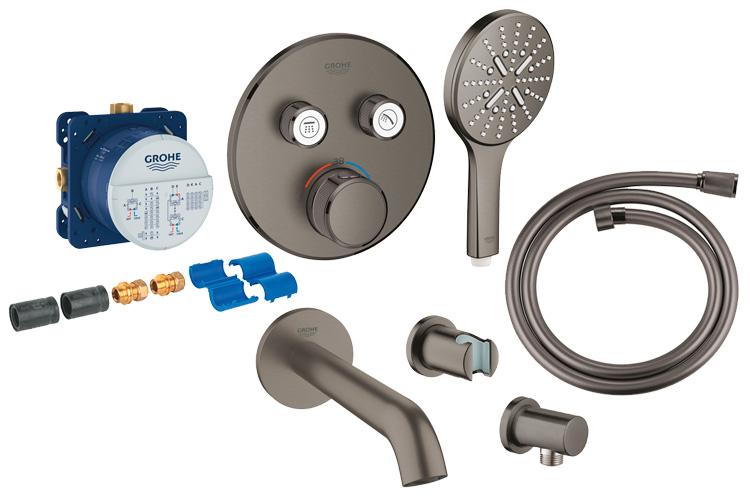 Grohe Essence komplet indbygningspakke m/SmartActive til badekar - B&oslash;rstet hard graphite
