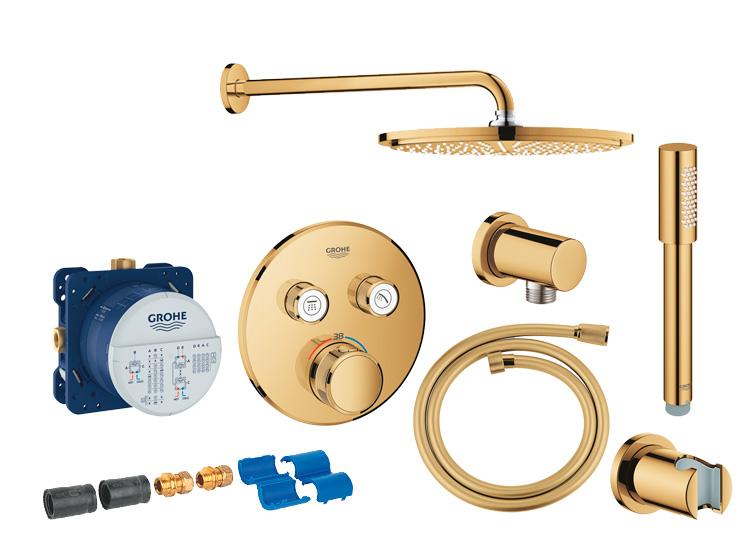 Grohe SmartControl komplet brusesystem m/Rainshower 310 hovedbruser t/indbygning - Poleret Cool Sunrise