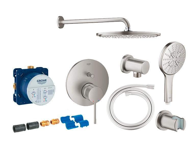 Grohe Essence komplet brusesystem t/indbygning m/Rainshower 310 hovedbrus & SmartActive håndbrus - Supersteel Grohe Essence komplet brusesystem t/indbygning m/Rainshower 310 hovedbrus & SmartActive håndbrus - Supersteel