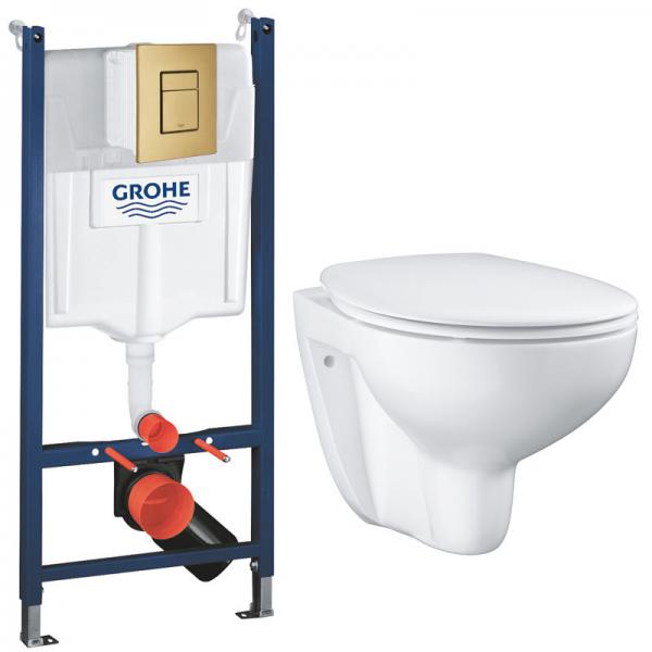 Grohe Bau Rimless toiletpakke inkl. s&aelig;de m/softclose, cisterne og messing betjening