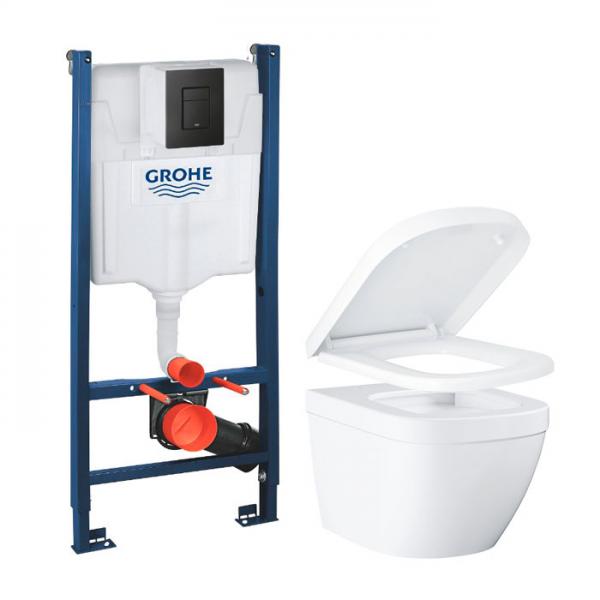 Grohe Euro kompakt Rimless toiletpakke inkl. sæde m/soft-close, cisterne og mat sort betjening Grohe Euro kompakt Rimless toiletpakke inkl. sæde m/soft-close, cisterne og mat sort betjening