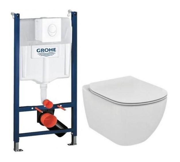 Ideal Standard Tesi RIMless+ toiletpakke inkl. s&aelig;de m/softclose, cisterne og hvid betjening