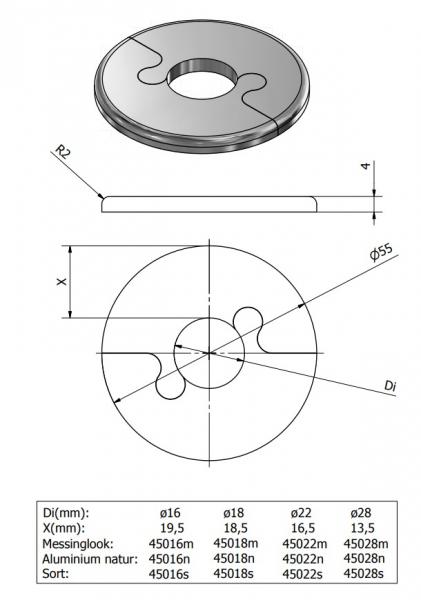 Metalwo Alu fit rosette &Oslash;18 - Mat sort