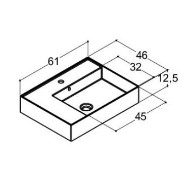 Dansani Luna Azym 61 asymmetrisk h&aring;ndvask t/m&oslash;bel - H&oslash;jre - 1 hanehul