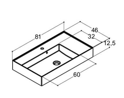 Dansani Luna Azym 81 asymmetrisk h&aring;ndvask t/m&oslash;bel - Venstre - 1 hanehul