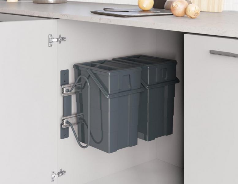 Affaldssystem m/udtræk og 2 spande Affaldssystem m/udtræk og 2 spande