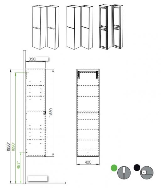 Hafa Grace h&oslash;jskab - Gr&aring; rammefront