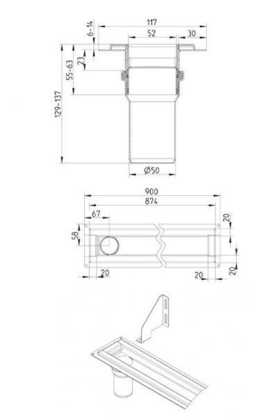 Blucher Waterline 900 mm afløb m/Copenhagen Line rist - Sort Blucher Waterline 900 mm afløb m/Copenhagen Line rist - Sort