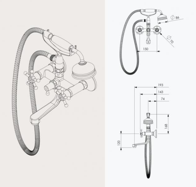 Toni Christiansborg Kar & brusebatteri med h&aring;ndbruses&aelig;t - Messing