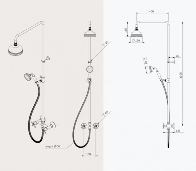 Toni Christiansborg komplet brusesystem - Messing Toni Christiansborg komplet brusesystem - Messing