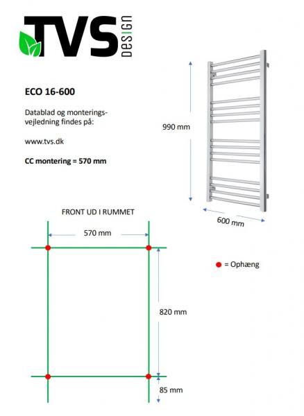 TVS Eco 16 h&aring;ndkl&aelig;det&oslash;rrer - 60x99 cm - Krom