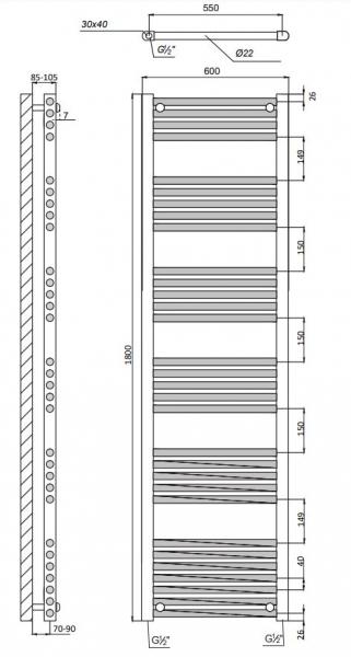 Kriss Space Light håndklædetørrer - 60x180 cm - Krom Kriss Space Light håndklædetørrer - 60x180 cm - Krom
