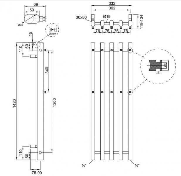 Kriss Vega håndklædetørrer - 33,2x142 cm - Krom Kriss Vega håndklædetørrer - 33,2x142 cm - Krom