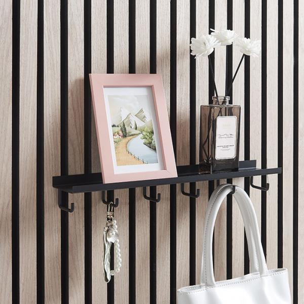 Sort hylde m/6 kroge til akustikpanel - Vandret/lodret