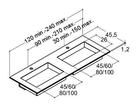 Dansani Angular dobbelt h&aring;ndvask efter m&aring;l 220-240 cm - Blanco Zeus