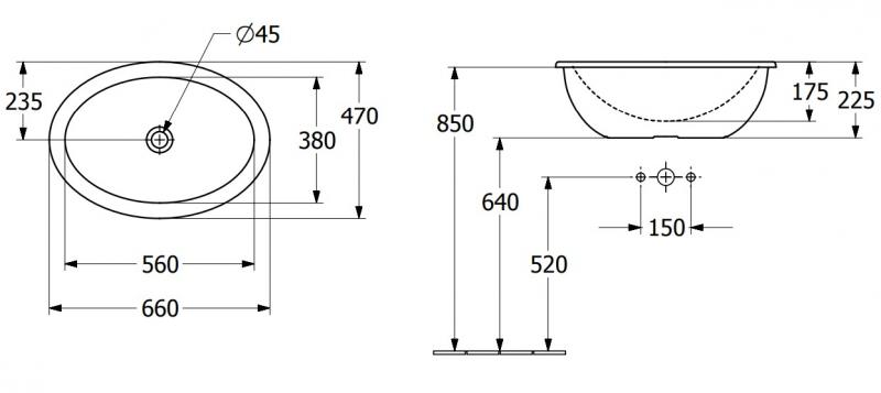 V&B Loop&Friends 66 håndvask t/nedfældning - Med overløb V&B Loop&Friends 66 håndvask t/nedfældning - Med overløb