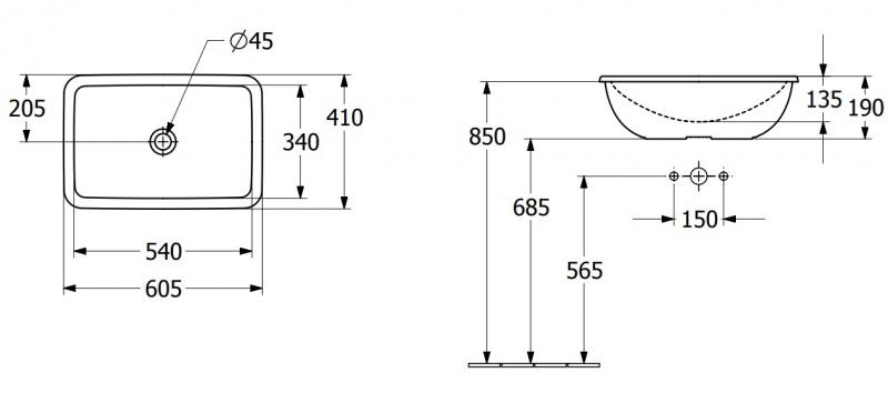 V&B Loop&Friends 60 håndvask t/nedfældning - Med overløb V&B Loop&Friends 60 håndvask t/nedfældning - Med overløb