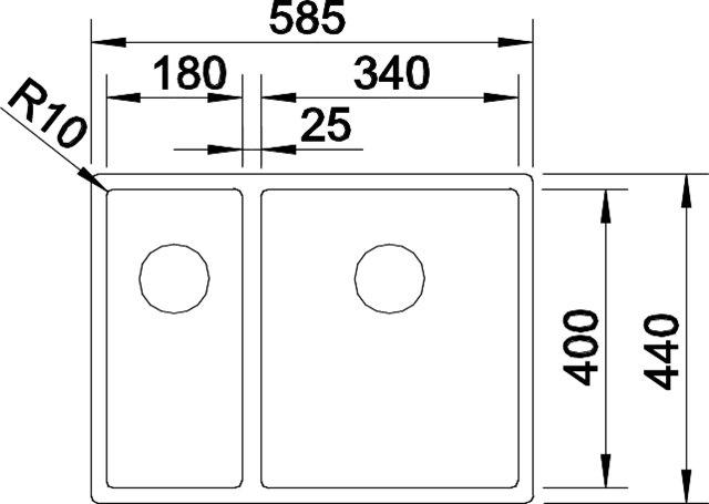 Blanco Calron 340/180-IF/N k&oslash;kkenvask - Venstrevendt - Rustfrit st&aring;l