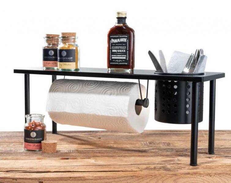 Wenko k&oslash;kkenorganiser m/hylde og k&oslash;kkenrulleholder - Mat sort