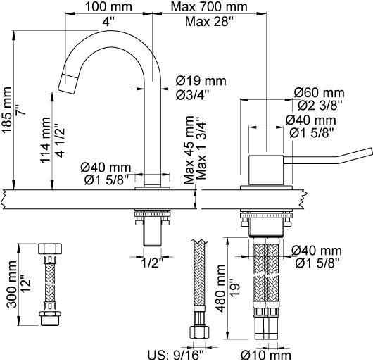 Vola 590BL h&aring;ndvaskbatteri - Krom