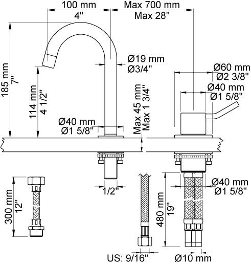 Vola 590BM H&aring;ndvaskbatteri - krom