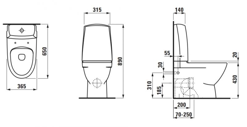 Laufen Pro N gulvst&aring;ende WC med P-l&aring;s back-to-wall limning, LCC