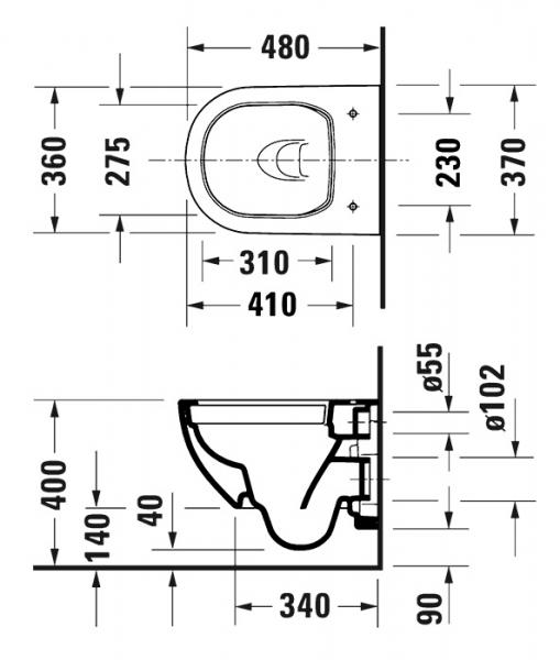 Duravit D-code 48 kompakt rimless v&aelig;gh&aelig;ngt toilet