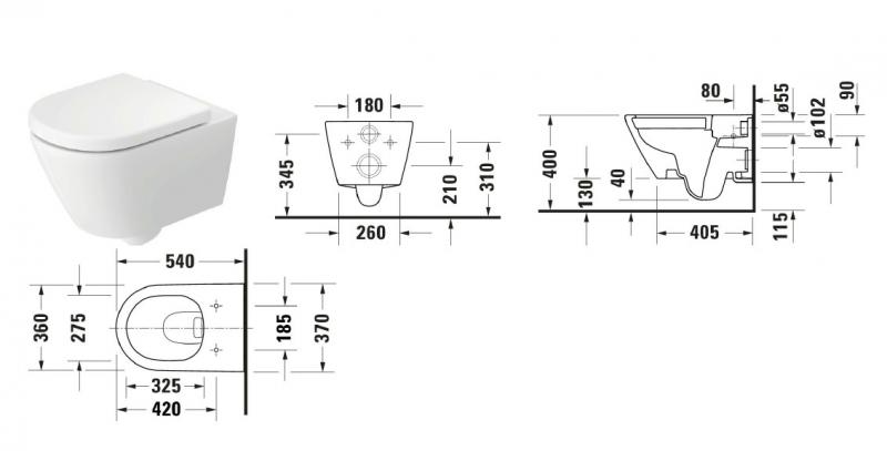 Duravit D-code 54 rimless v&aelig;gh&aelig;ngt toilet m/skjult montering