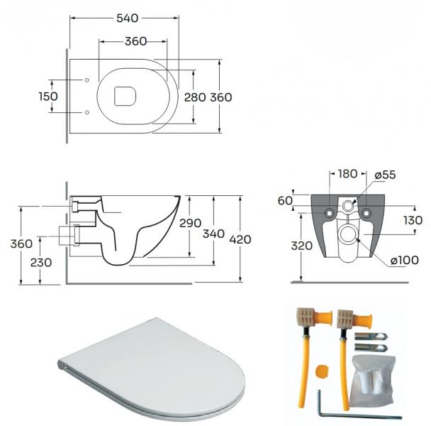 Lavabo Comoda rimless v&aelig;gh&aelig;ngt toilet inkl. EasyClean og s&aelig;de m/soft-close og quick release - Hvid