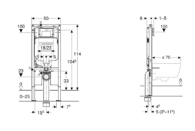 Geberit Sigma Duofix element til v&aelig;gh&aelig;ngt toilet - 114 cm / 8 cm