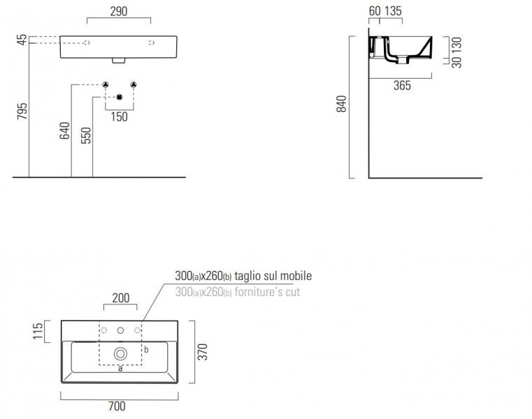 GSI Kube X 70 kompakt håndvask t/væg - ExtraGlaze GSI Kube X 70 kompakt håndvask t/væg - ExtraGlaze