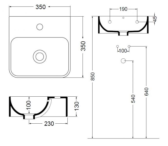 Lavabo Axa 1020 35 håndvask t/væg eller bord - 1 hanehul Lavabo Axa 1020 35 håndvask t/væg eller bord - 1 hanehul
