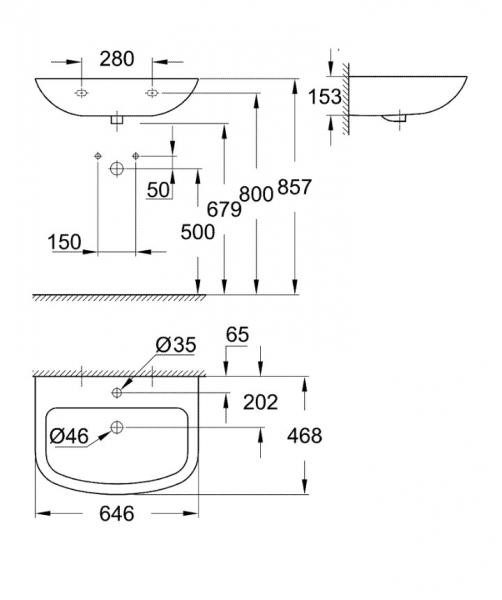 Grohe Bau 65 håndvask t/væg - 1 hanehul Grohe Bau 65 håndvask t/væg - 1 hanehul