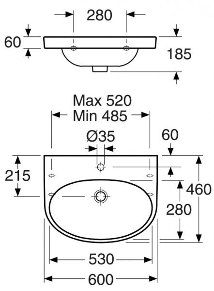 Gustavsberg Nautic 60 h&aring;ndvask t/v&aelig;g - Uden hanehul