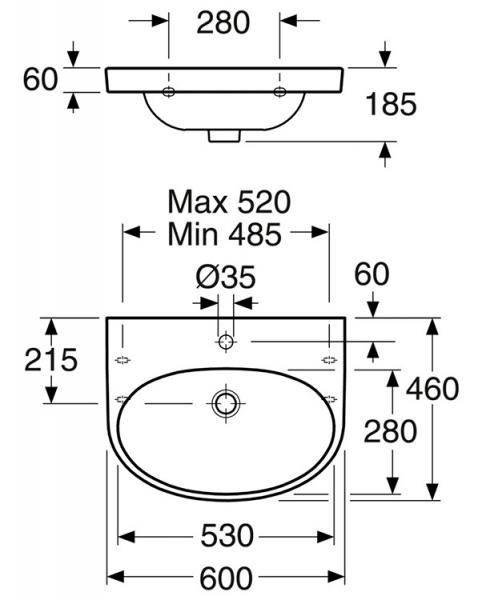 Gustavsberg 5560 Nautic 60 h&aring;ndvask t/v&aelig;g - Uden overl&oslash;b - 1 hanehul - Ceramic+