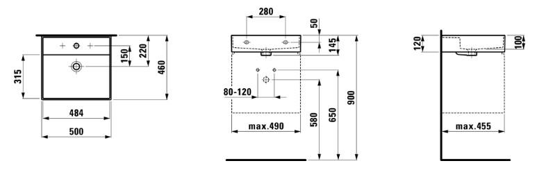 Kartell by Laufen 50 h&aring;ndvask t/v&aelig;g eller m&oslash;bel - 1 hanehul