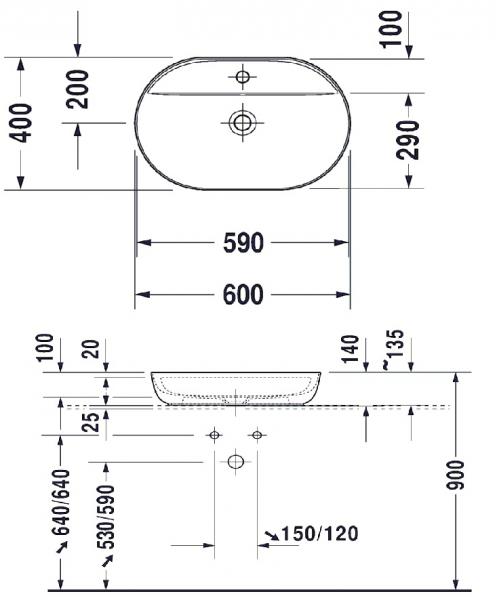 Duravit Luv 60 fritstående bowlevask - 1 hanehul - Uden overløb Duravit Luv 60 fritstående bowlevask - 1 hanehul - Uden overløb