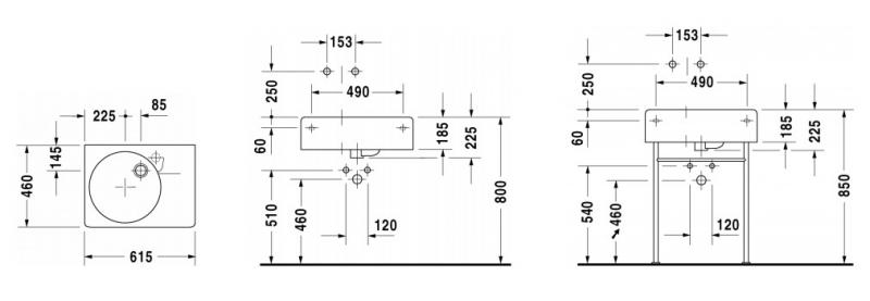 Duravit Scola 60 h&aring;ndvask t/v&aelig;g eller m&oslash;bel - Vask i venstre side