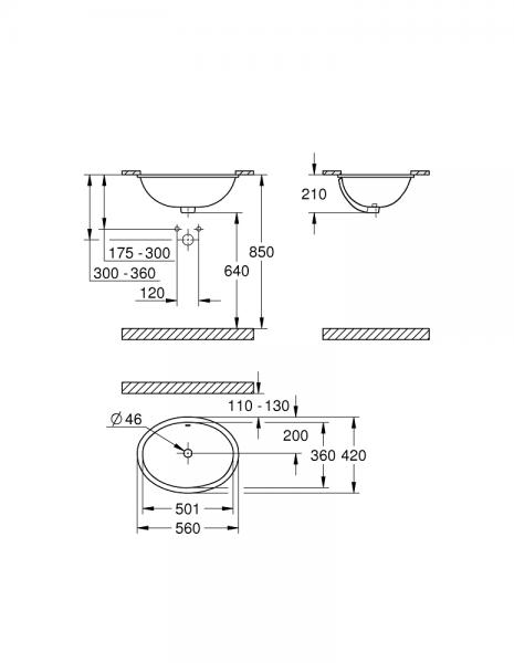 Grohe Bau 56 h&aring;ndvask t/underlimning - Med overl&oslash;b